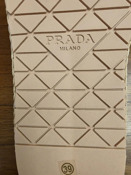 Prada Beige Woven Slide Sandals  (New) - Picture 9 of 10
